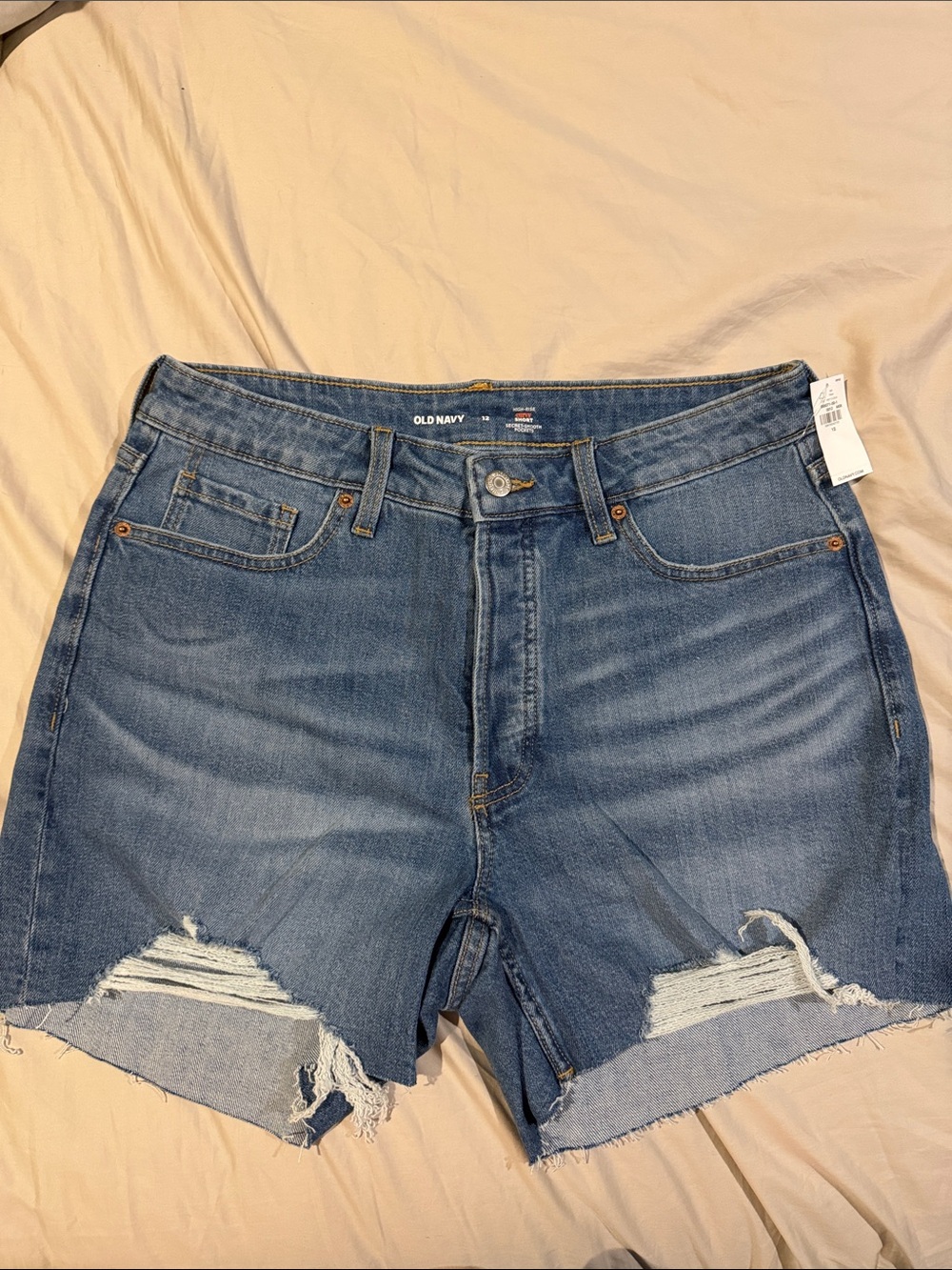 Old Navy Curvy High Rise Blue Distressed Frayed Hem Jean Shorts